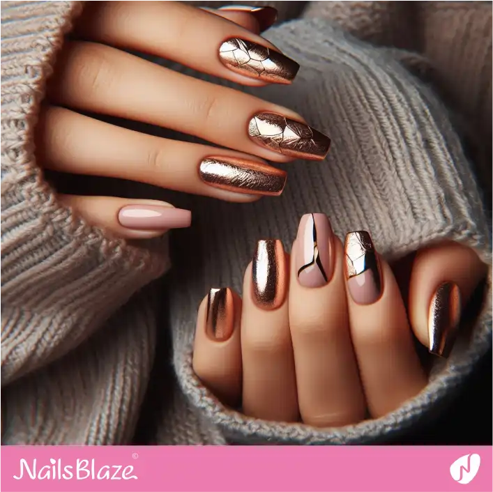 Crackle Effect Rose Gold Nails | Foil Nails - NB4144